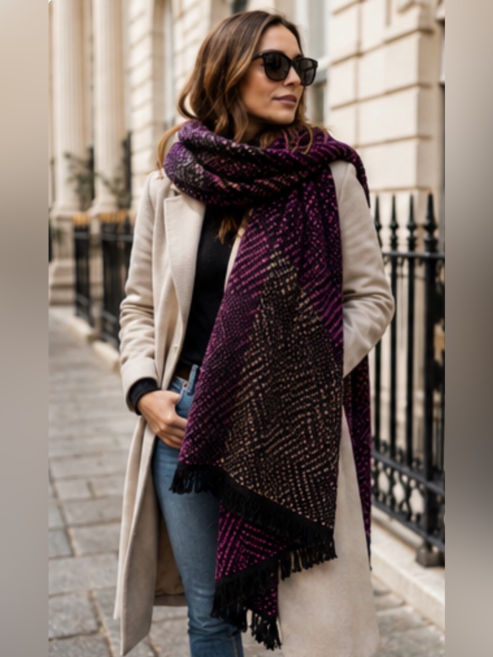 MISSONI Oversized Wool Mohair Fringe Shawl / Scarf Multicolor 65”× 29”